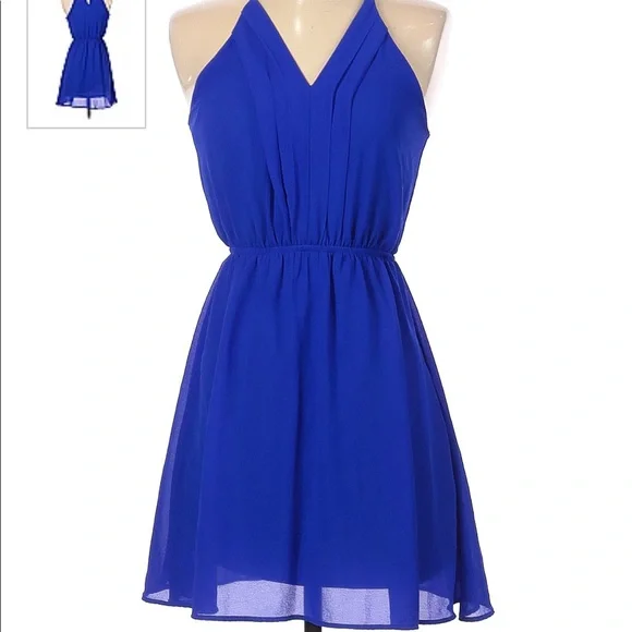 blue sleeveless skater dress Waverly | Blue Floral Racer-Neck Sleeveless Skater Mini Dress main image 1